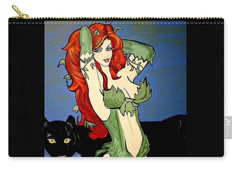 Poison Ivy Zip Pouch featuring the painting Poison Ivy Cartoon by Nora Shepley