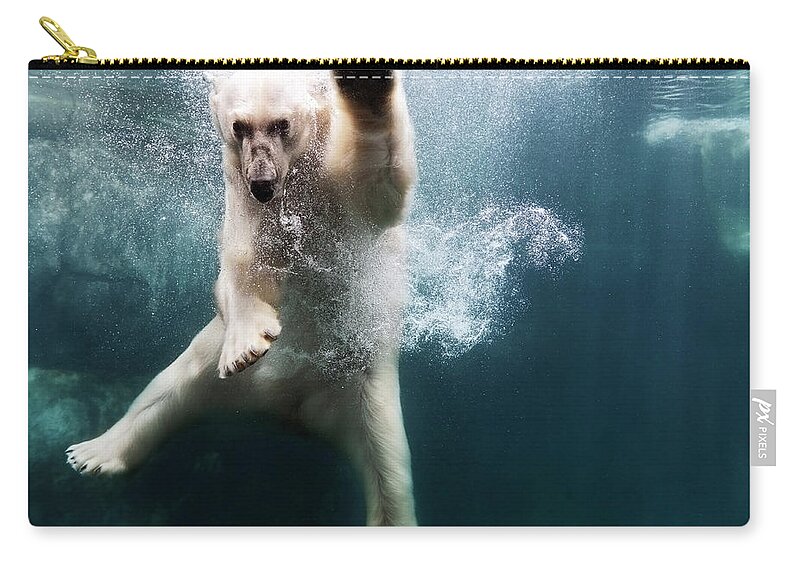 Diving Into Water Carry-all Pouch featuring the photograph Polarbear In Water by Henrik Sorensen