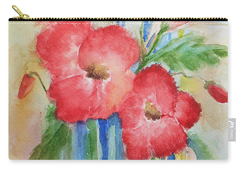 Red Zip Pouch featuring the painting Poppies #2 by Christine Lathrop