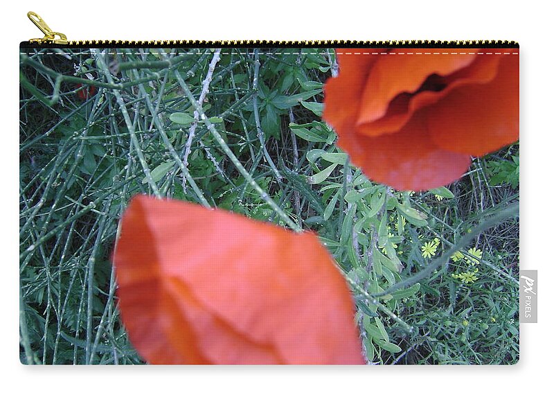 Flowers Zip Pouch featuring the photograph Red Flower #1 by Moshe Harboun