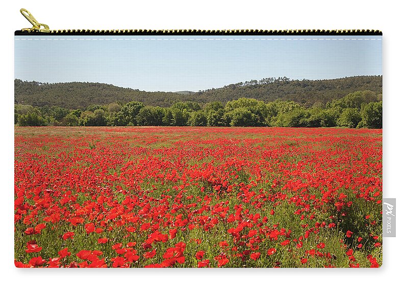 Flowerbed Zip Pouch featuring the photograph Red Popies, Provence Spring, France #1 by Jean-pierre Pieuchot