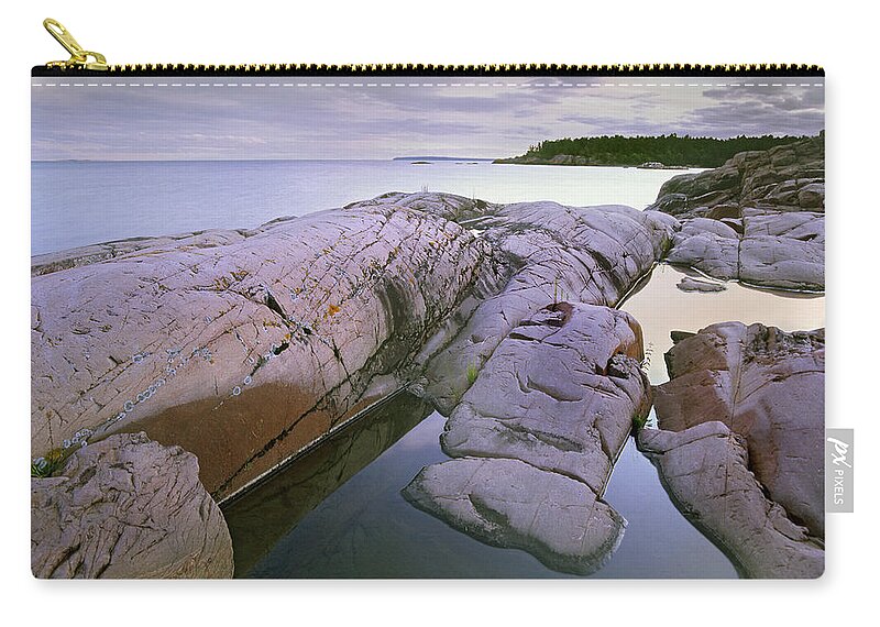 Feb0514 Zip Pouch featuring the photograph Red Rock Point Georgian Bay Lake Huron #1 by Tim Fitzharris