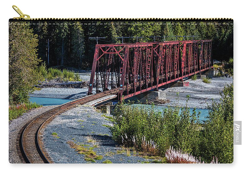 Photography Zip Pouch featuring the photograph Red Rod Iron Railroad Bridge Traverses #1 by Panoramic Images