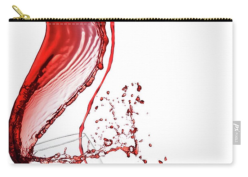White Background Zip Pouch featuring the photograph Red Wine Poured Into Glas #1 by Valentinrussanov