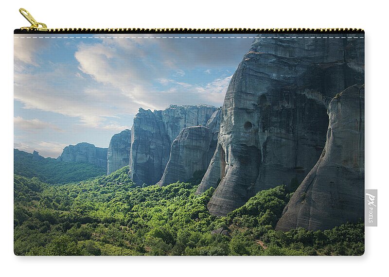 Scenics Zip Pouch featuring the photograph Rock Formations In The Meteora, Greece #1 by Ed Freeman