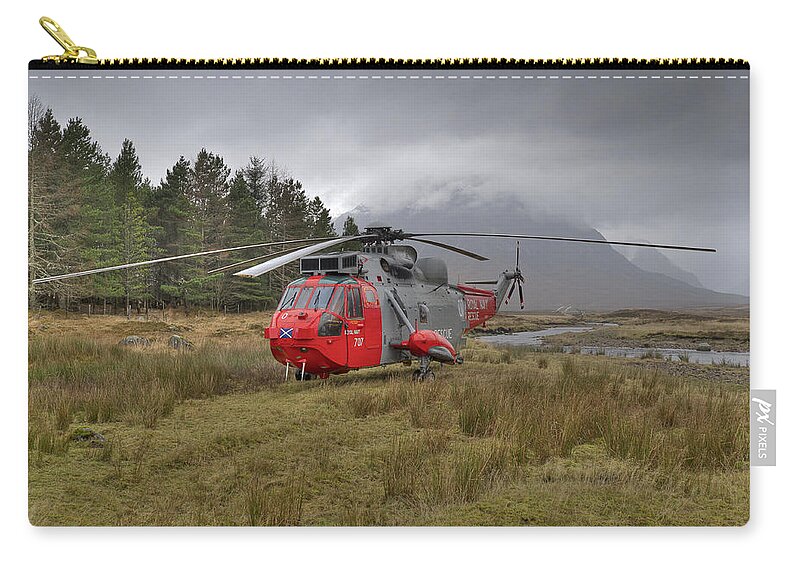 Helicopter Zip Pouch featuring the photograph Royal Navy SAR Sea King XZ920 Glencoe #1 by Gary Eason