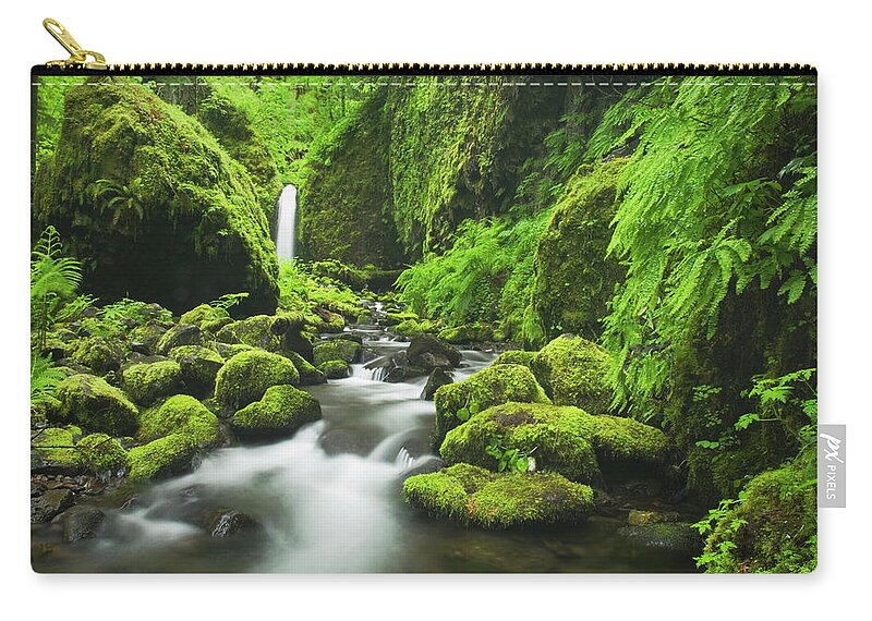 Grass Zip Pouch featuring the photograph Ruckel Creek Waterfall, Columbia River #1 by Alan Majchrowicz