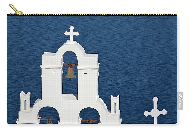 Architectural Feature Zip Pouch featuring the photograph Santorini Classical Greek Church #1 by Joakimbkk