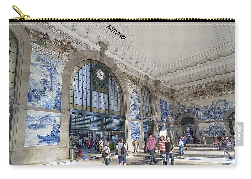 Architecture Zip Pouch featuring the photograph Sao Bento Railway Station Porto Portugal #1 by JM Travel Photography