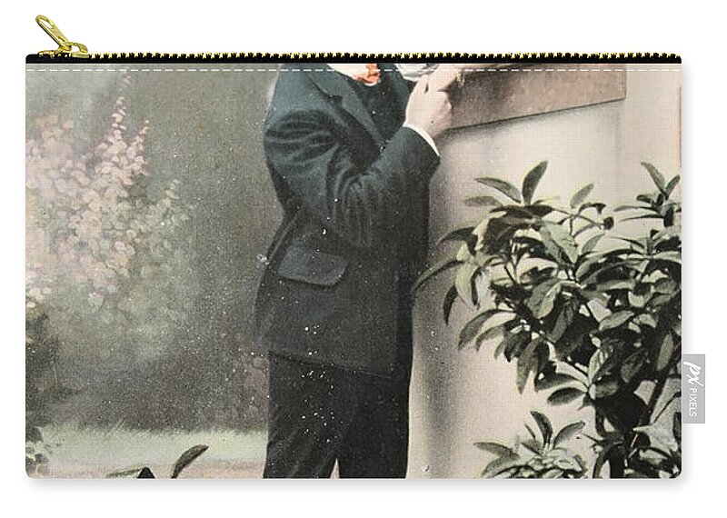 Post Zip Pouch featuring the photograph Secret romance. Vintage postcard 1907 by Patricia Hofmeester