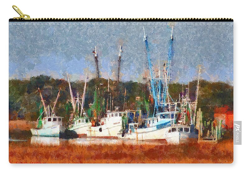 Trawler Zip Pouch featuring the painting Shrimp Boats Too #1 by Lynne Jenkins