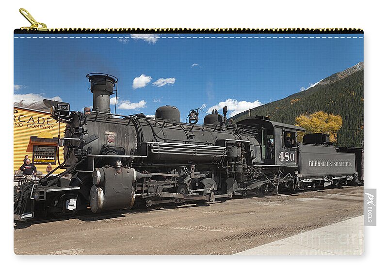 Afternoon Zip Pouch featuring the photograph Silverton Station Engine 480 on the Durango and Silverton Narrow Gauge RR #1 by Fred Stearns