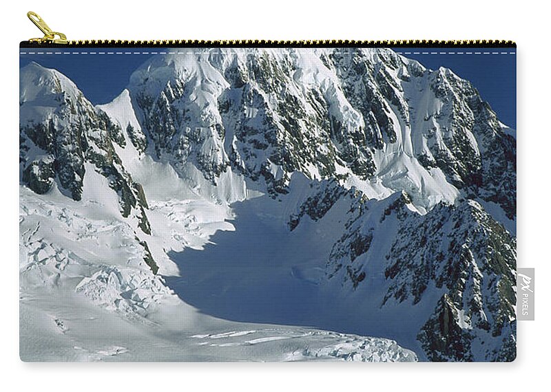 Feb0514 Zip Pouch featuring the photograph Ski Mountaineer And Mt Tasman #1 by Colin Monteath