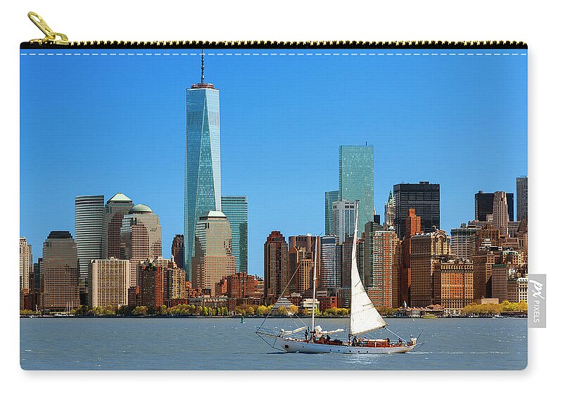 Lower Manhattan Zip Pouch featuring the photograph Skyline Of New York With One World #1 by Sylvain Sonnet
