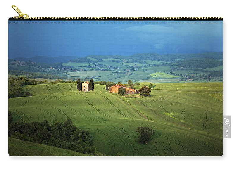 Scenics Zip Pouch featuring the photograph Small Chapel In Tuscany #1 by Mammuth