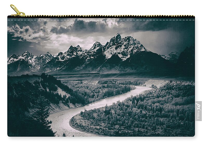 Ansel Adams Zip Pouch featuring the photograph Snake River in the Tetons - 1930s #1 by Mountain Dreams