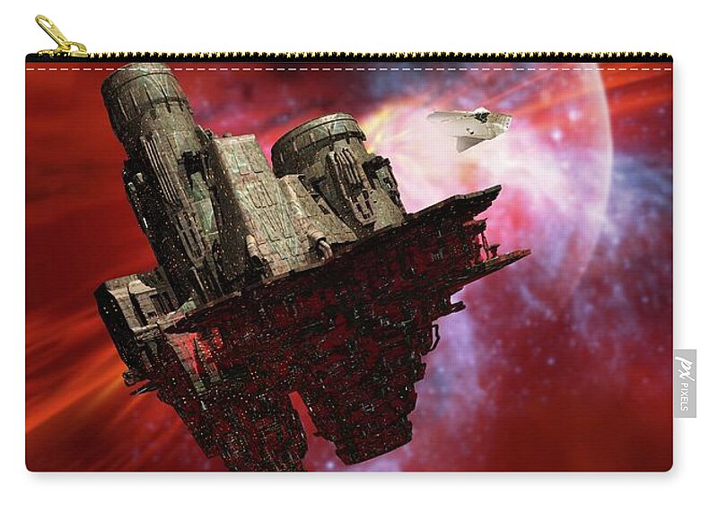 Concepts & Topics Zip Pouch featuring the digital art Space Mining Colony, Artwork #1 by Victor Habbick Visions