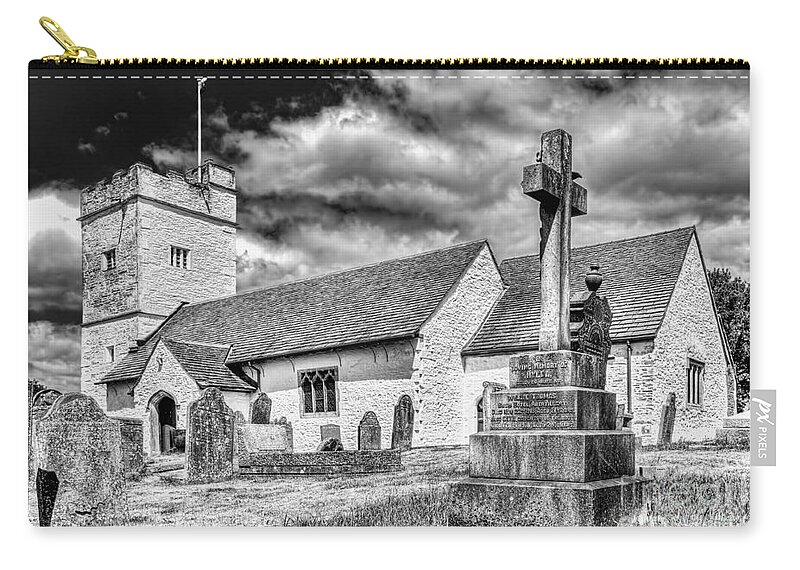 St Sannans Church Zip Pouch featuring the photograph St Sannans Church Bedwellty 2 Mono #1 by Steve Purnell
