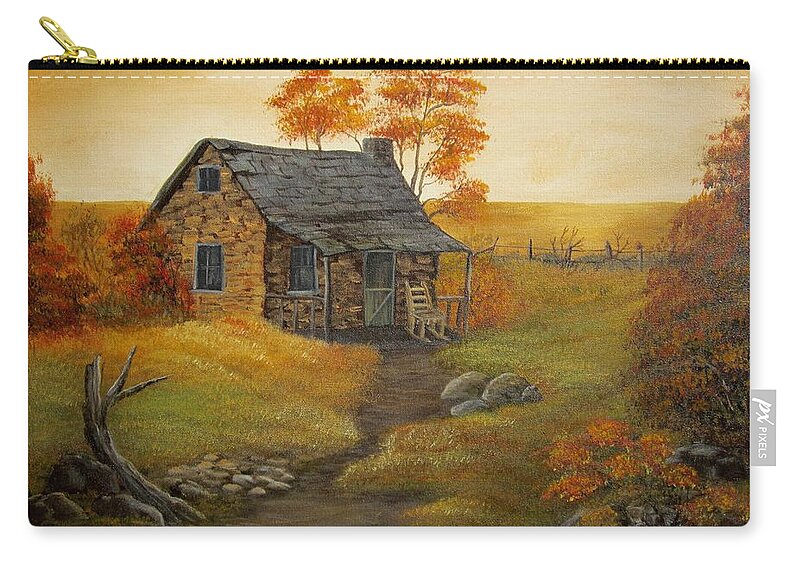 Cabin Zip Pouch featuring the painting Stone Cabin #2 by Kathy Sheeran