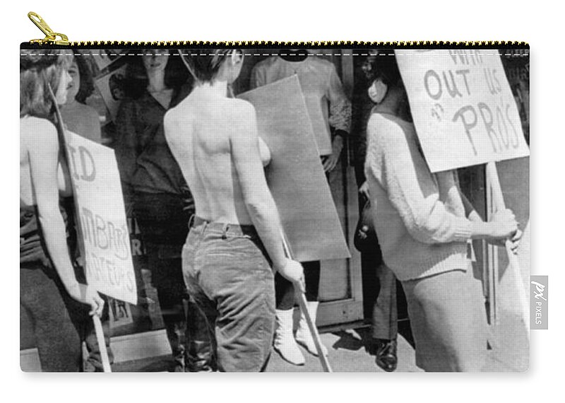 1966 Zip Pouch featuring the photograph Strippers On Strike #1 by Underwood Archives