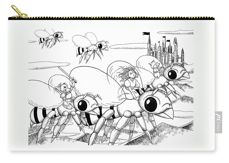 Bee Zip Pouch featuring the drawing Tammy in Polynesia #1 by Reynold Jay