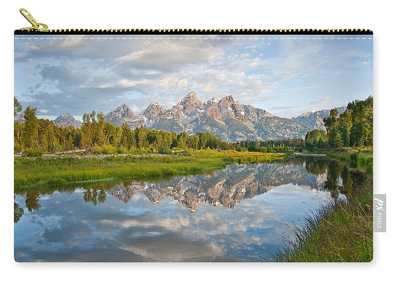 Awe Zip Pouch featuring the photograph Teton Range Reflected in the Snake River #2 by Jeff Goulden