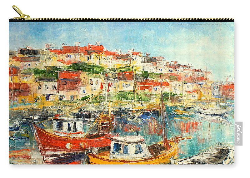 Brixham Zip Pouch featuring the painting The Brixham Harbour #1 by Luke Karcz