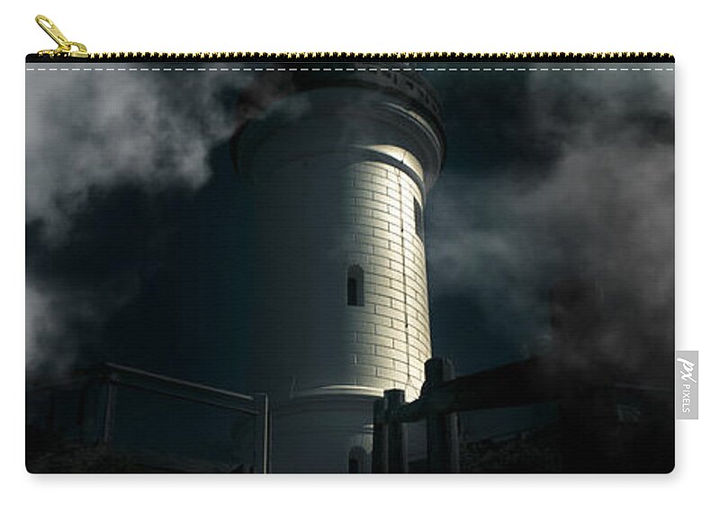 Architecture Zip Pouch featuring the photograph The Dark Atmospheric Lighthouse by Jorgo Photography