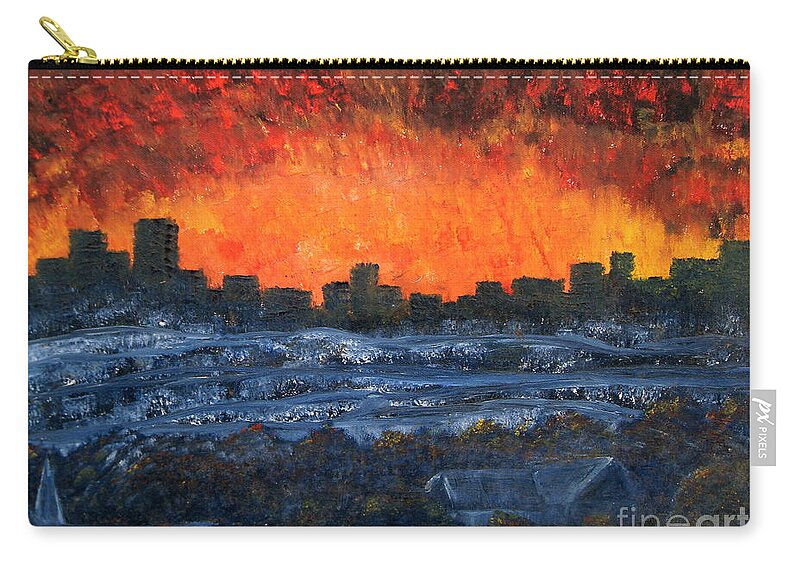 Bright Orange Zip Pouch featuring the painting The Night the Lights Went Out by Vivian Cook