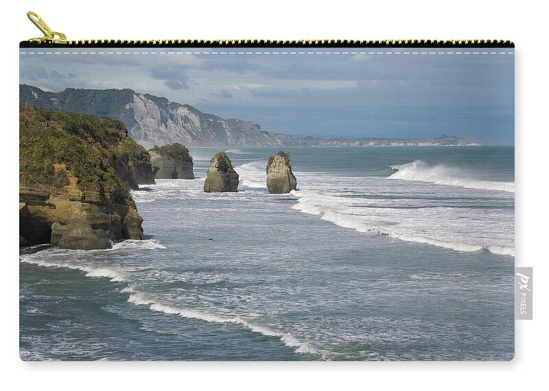 Scenics Zip Pouch featuring the photograph Tongaporuto White Cliffs #1 by John Elk