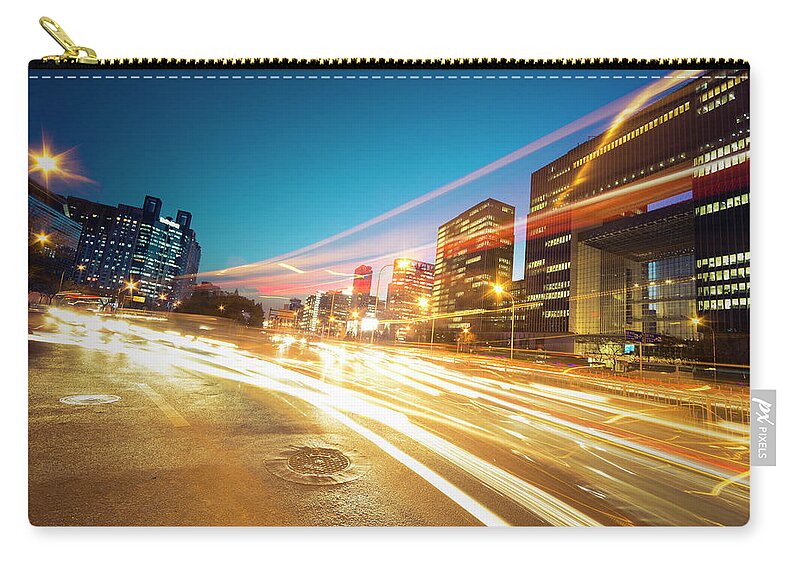 Chinese Culture Zip Pouch featuring the photograph Traffic City Night #1 by Chinaface