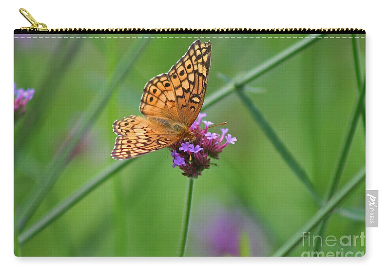 Variegated Zip Pouch featuring the photograph Variegated Fritillary Butterfly in Field #1 by Karen Adams