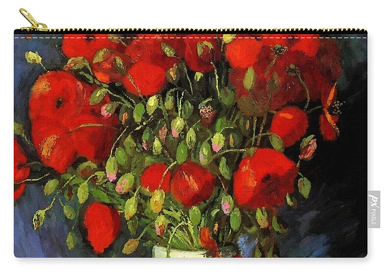 Vincent Van Gogh Carry-all Pouch featuring the painting Vase With Red Poppies by Vincent Van Gogh