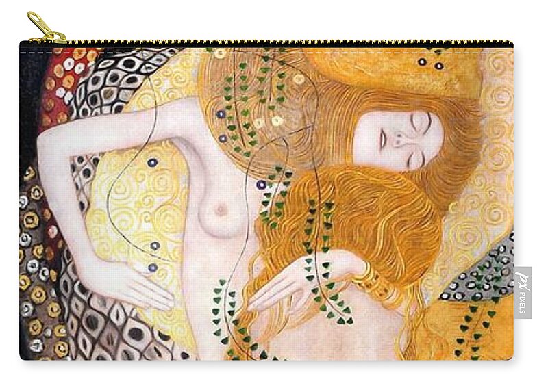 Gustav Klimt Zip Pouch featuring the painting Water Serpents I #1 by Gustav Klimt