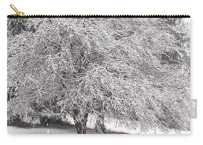Tree Zip Pouch featuring the photograph White as Snow by LeLa Becker