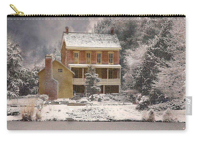 Farm Zip Pouch featuring the photograph Winter Farm House by Fran J Scott