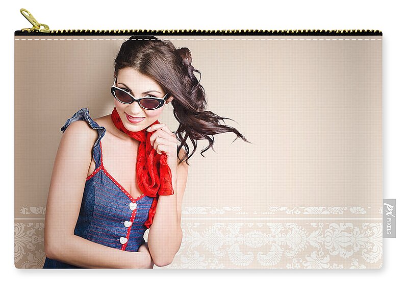 Fashion Zip Pouch featuring the photograph Woman hair style portrait. Beauty salon interior #1 by Jorgo Photography
