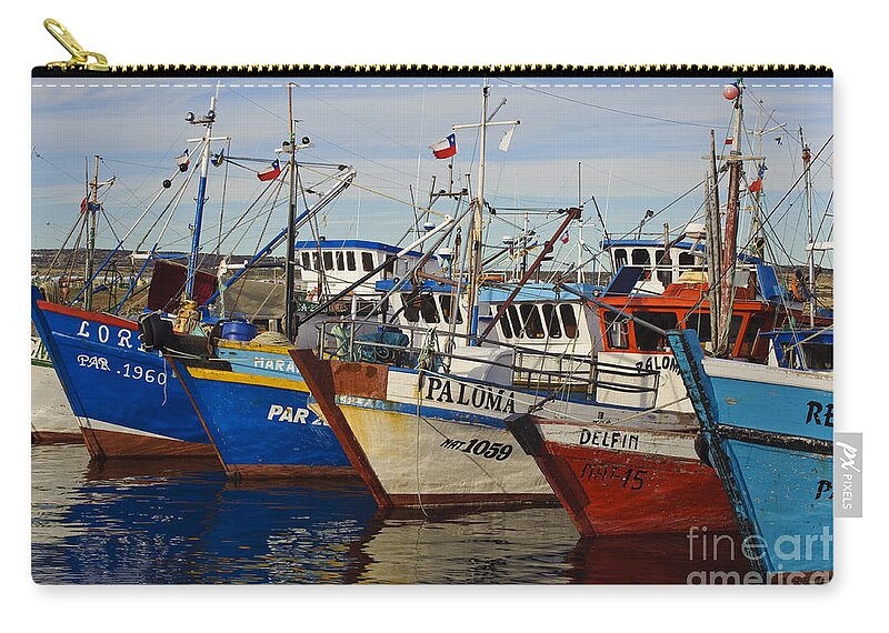 Chile Zip Pouch featuring the photograph Wooden Fishing Boats In Harbor, Chile #1 by John Shaw