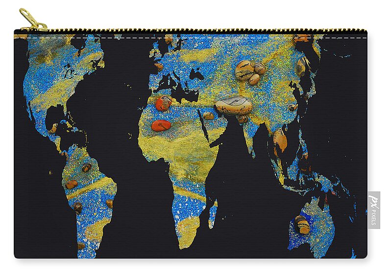 Augusta Stylianou Zip Pouch featuring the digital art World Map and Leo Constellation #1 by Augusta Stylianou