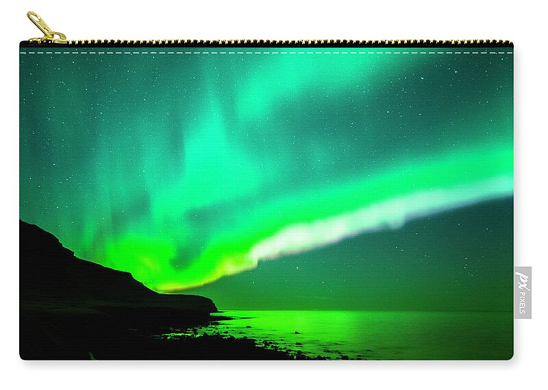 Constellation Zip Pouch featuring the photograph Aurora Borealis On Iceland #10 by Subtik