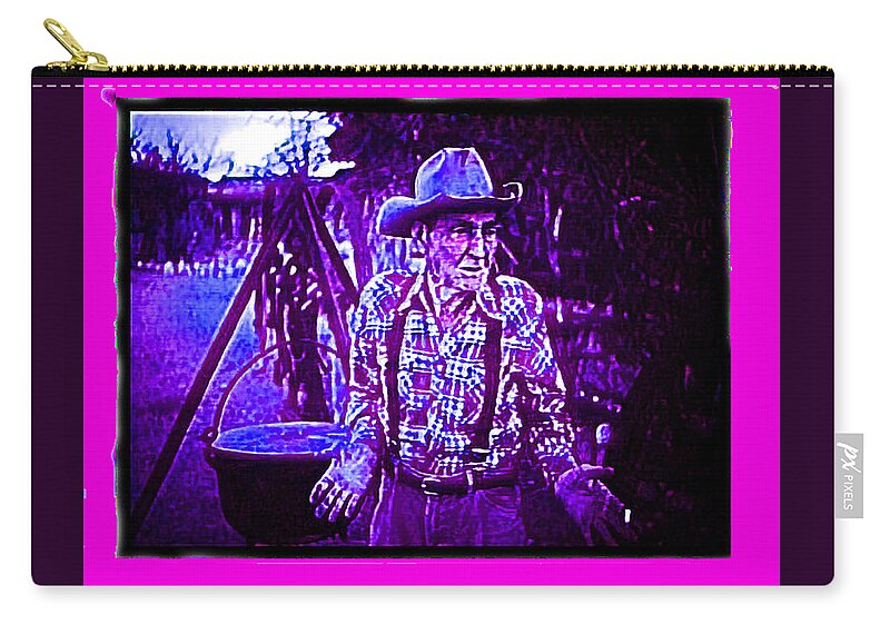 100 Year Old Cowboy Sid Wilson Stew Pot Collage Pick 'em Up Ranch Tombstone Arizona 1980 Zip Pouch featuring the photograph 100 Year Old Cowboy Sid Wilson Stew Pot Collage Pick 'em Up Ranch Tombstone Arizona 1980-2013 by David Lee Guss