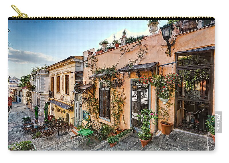 Aged Zip Pouch featuring the photograph The famous Plaka in Athens - Greece #14 by Constantinos Iliopoulos