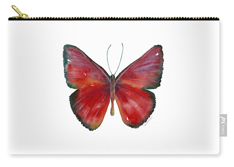 Red Zip Pouch featuring the painting 16 Mesene Rubella Butterfly by Amy Kirkpatrick
