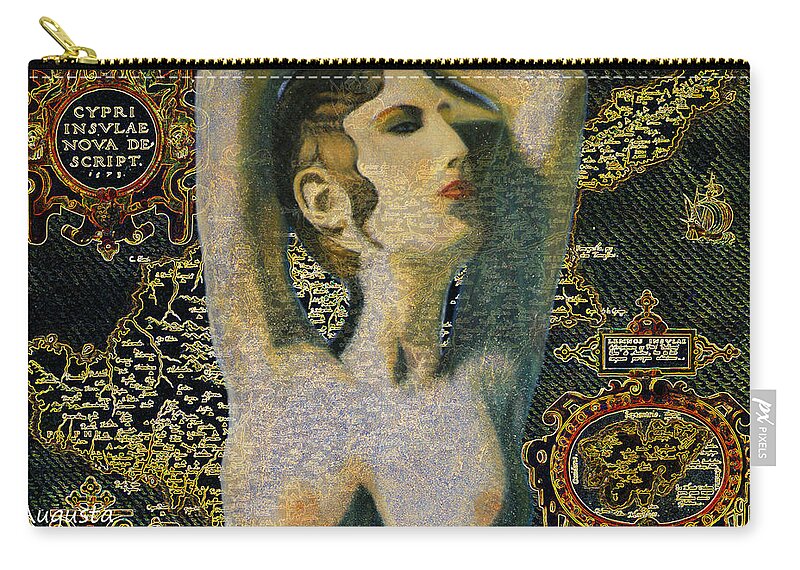 Augusta Stylianou Zip Pouch featuring the digital art Ancient Cyprus Map and Aphrodite by Augusta Stylianou
