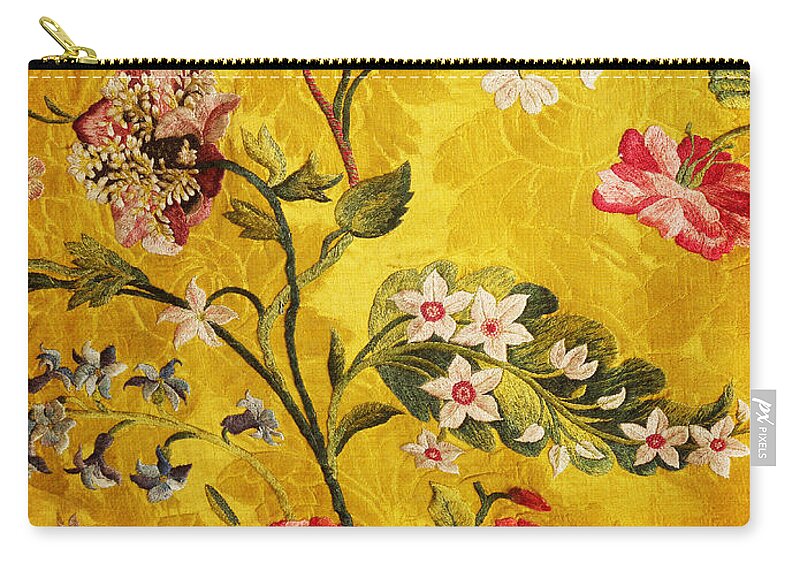 Jacobean Zip Pouch featuring the photograph 17th Century Embroidery on Silk Brocade by Brenda Kean