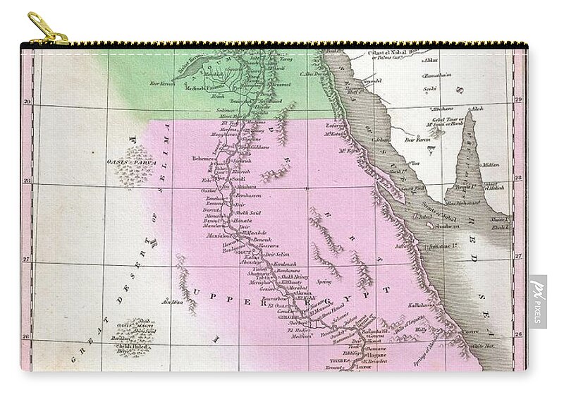  Beautiful Example Of Finley's Important 1827 Map Of Egypt. Depicts Egypt Zip Pouch featuring the photograph 1827 Finley Map of Egypt by Paul Fearn