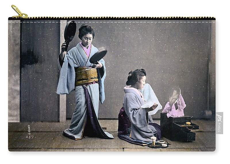 Japan Zip Pouch featuring the photograph 1870 Geisha Girls Dressing Room by Historic Image