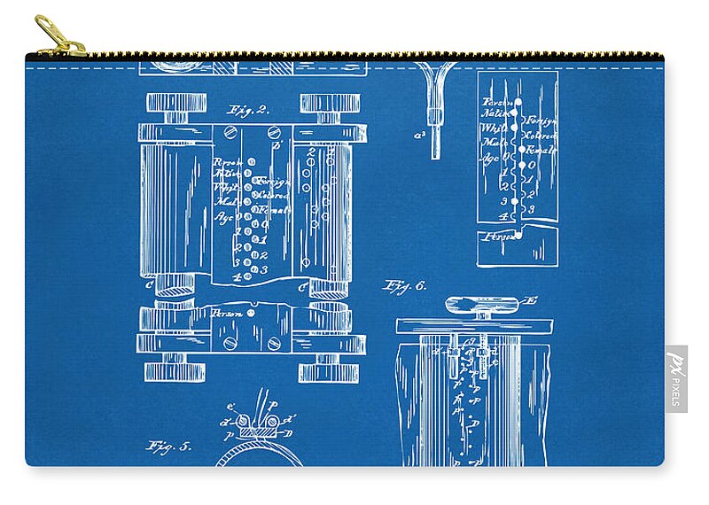 First Computer Zip Pouch featuring the digital art 1889 First Computer Patent Blueprint by Nikki Marie Smith