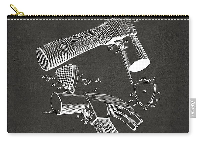 Hammer Zip Pouch featuring the digital art 1890 Hammer Patent Artwork - Gray by Nikki Marie Smith