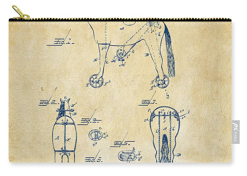 Bicycle Zip Pouch featuring the digital art 1893 Velocipede Horse-Bike Patent Artwork Vintage by Nikki Marie Smith